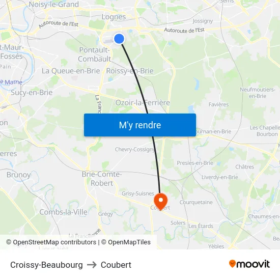 Croissy-Beaubourg to Coubert map
