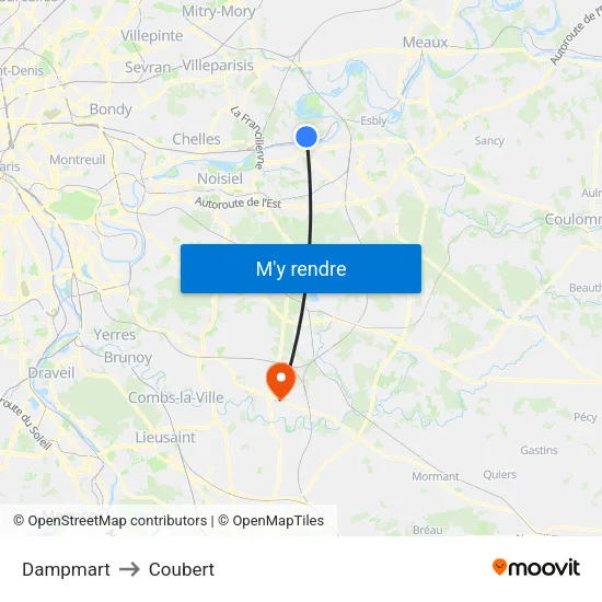 Dampmart to Coubert map
