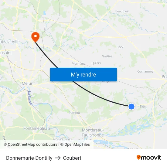 Donnemarie-Dontilly to Coubert map