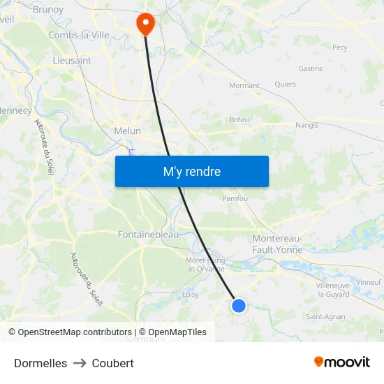 Dormelles to Coubert map