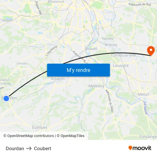 Dourdan to Coubert map