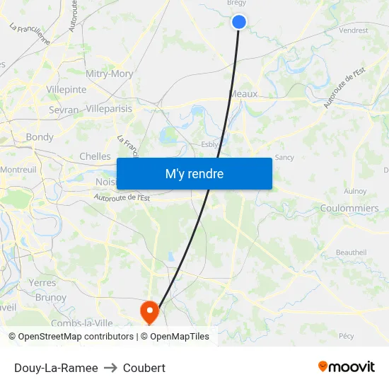 Douy-La-Ramee to Coubert map