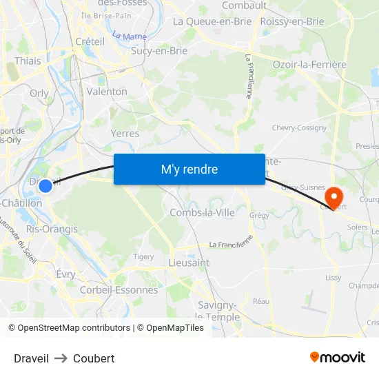 Draveil to Coubert map