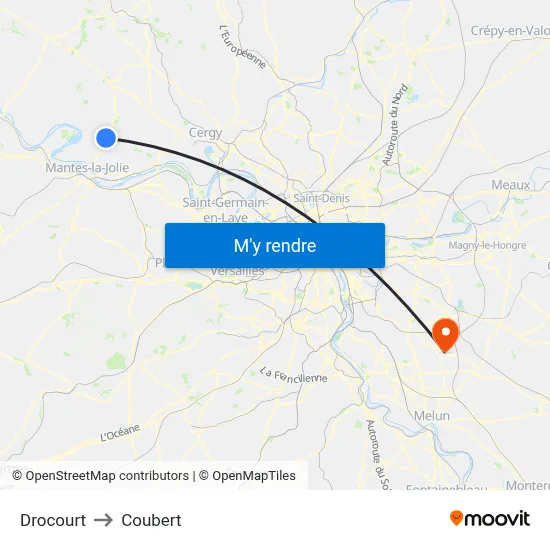 Drocourt to Coubert map