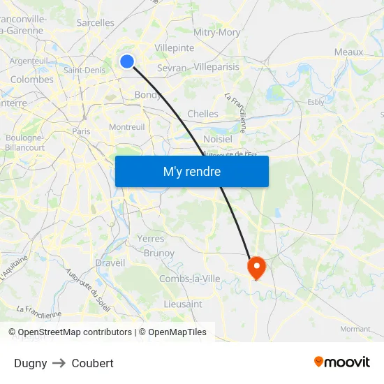 Dugny to Coubert map