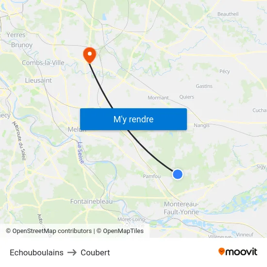 Echouboulains to Coubert map