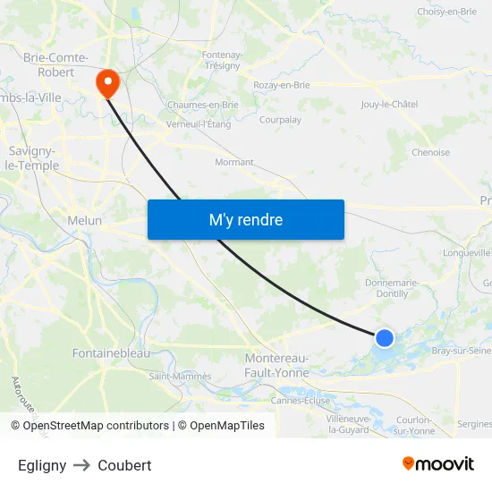 Egligny to Coubert map
