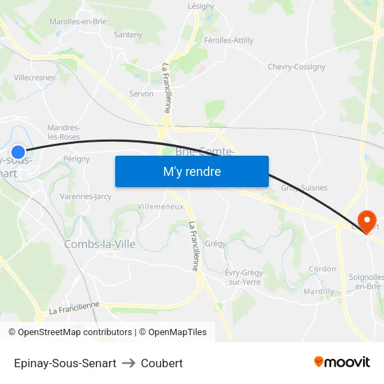 Epinay-Sous-Senart to Coubert map