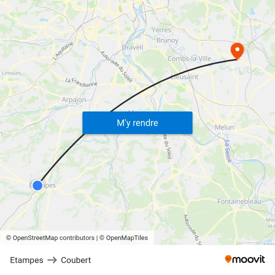 Etampes to Coubert map