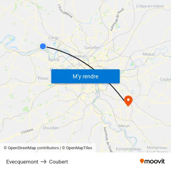 Evecquemont to Coubert map