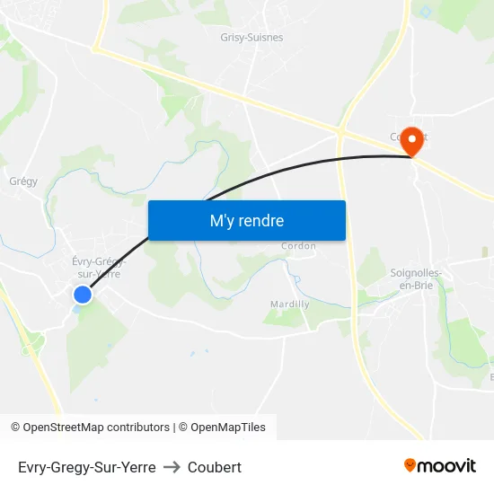 Evry-Gregy-Sur-Yerre to Coubert map
