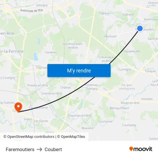 Faremoutiers to Coubert map
