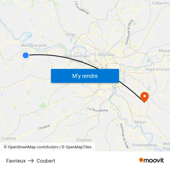 Favrieux to Coubert map