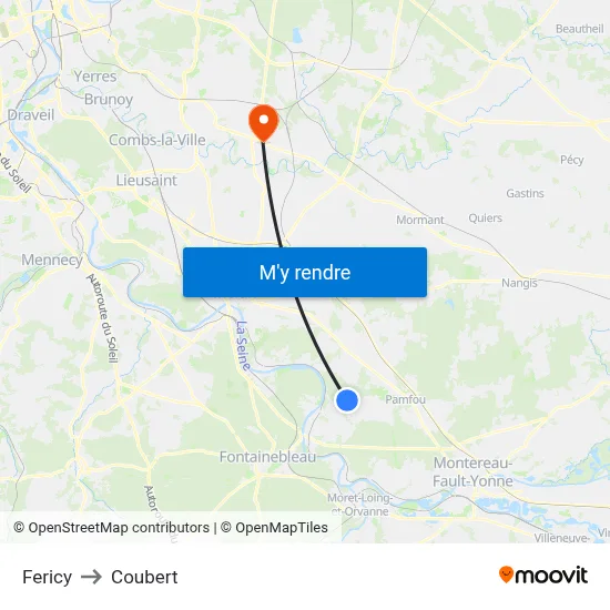 Fericy to Coubert map