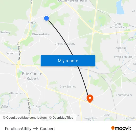 Ferolles-Attilly to Coubert map
