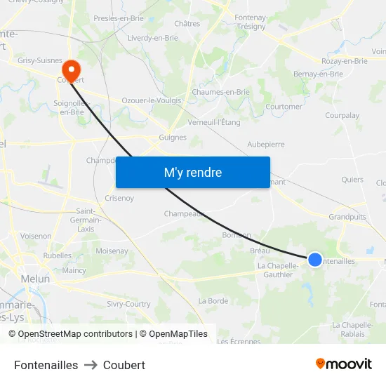 Fontenailles to Coubert map