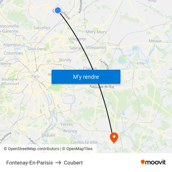 Fontenay-En-Parisis to Coubert map