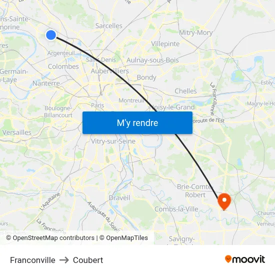 Franconville to Coubert map
