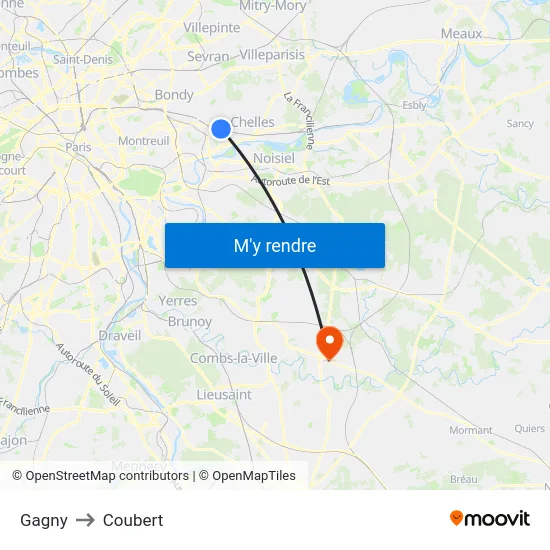 Gagny to Coubert map