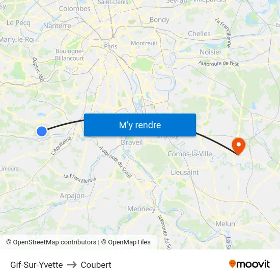 Gif-Sur-Yvette to Coubert map