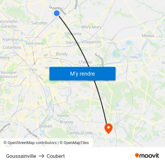 Goussainville to Coubert map
