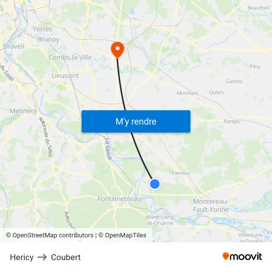 Hericy to Coubert map