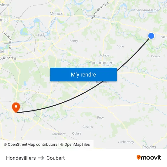 Hondevilliers to Coubert map