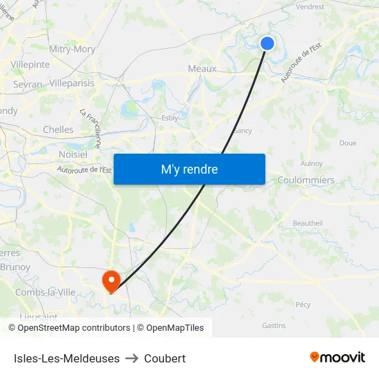 Isles-Les-Meldeuses to Coubert map