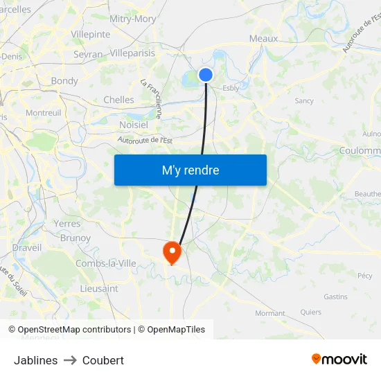 Jablines to Coubert map