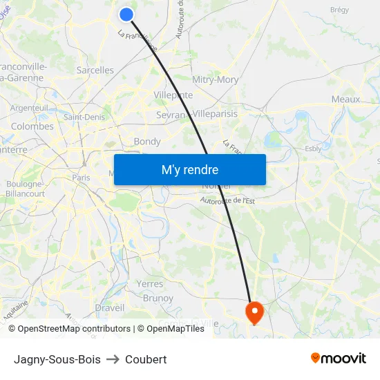 Jagny-Sous-Bois to Coubert map