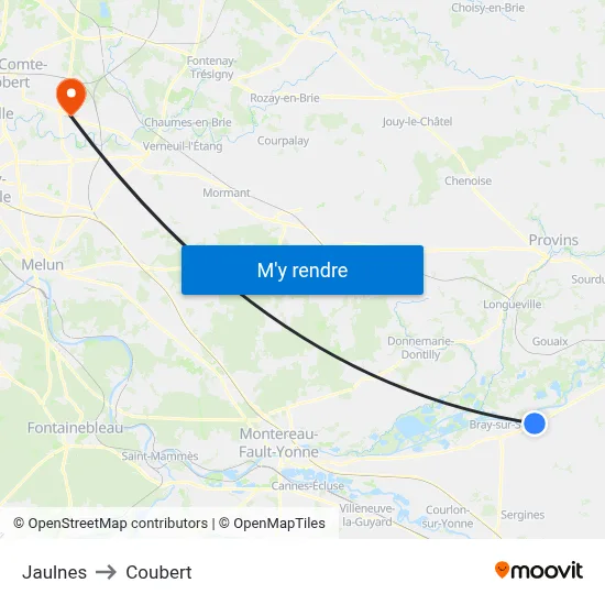 Jaulnes to Coubert map