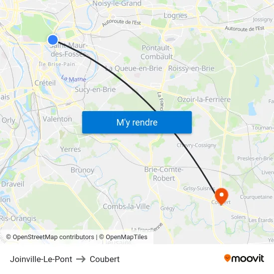 Joinville-Le-Pont to Coubert map