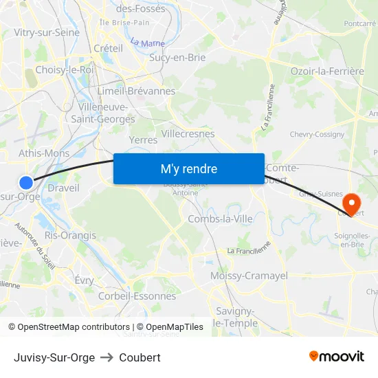 Juvisy-Sur-Orge to Coubert map