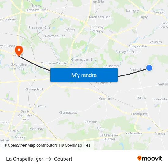 La Chapelle-Iger to Coubert map