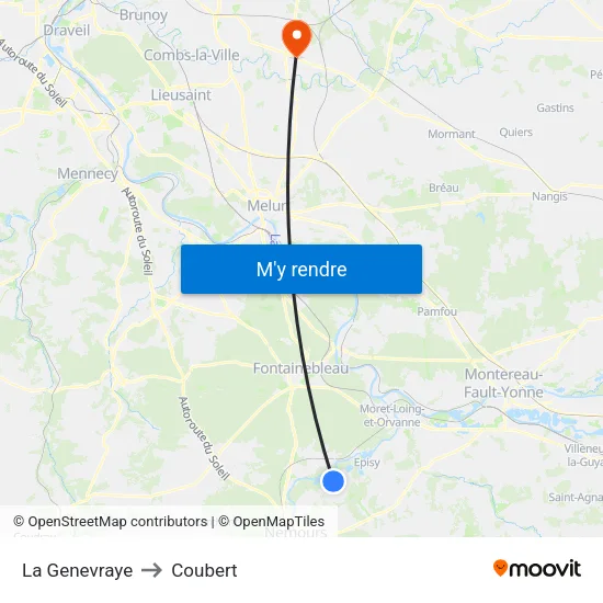 La Genevraye to Coubert map
