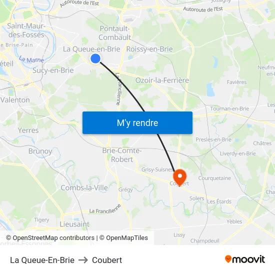 La Queue-En-Brie to Coubert map