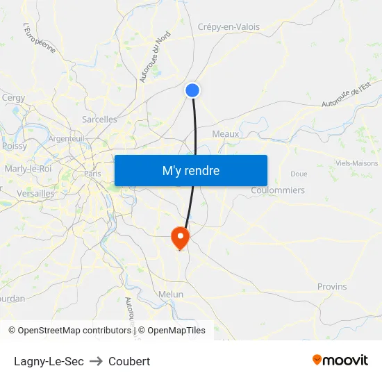 Lagny-Le-Sec to Coubert map