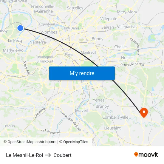 Le Mesnil-Le-Roi to Coubert map
