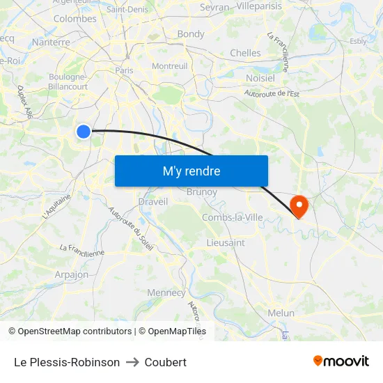 Le Plessis-Robinson to Coubert map