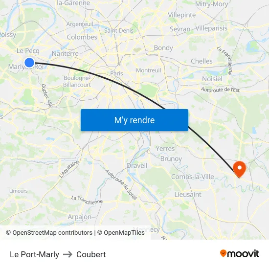 Le Port-Marly to Coubert map