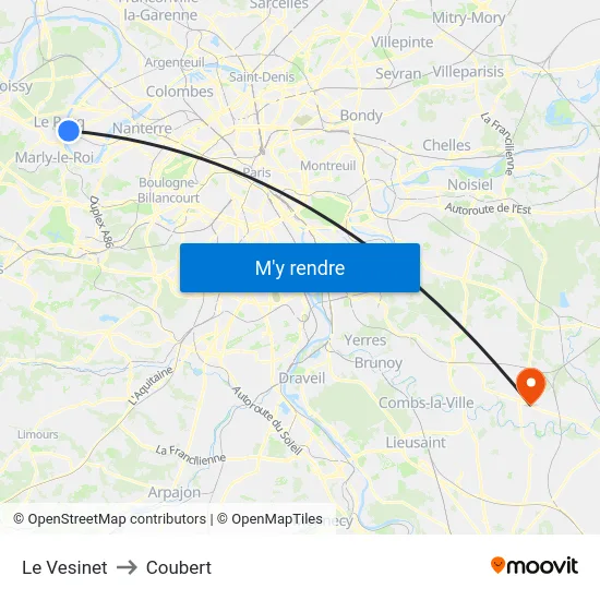 Le Vesinet to Coubert map