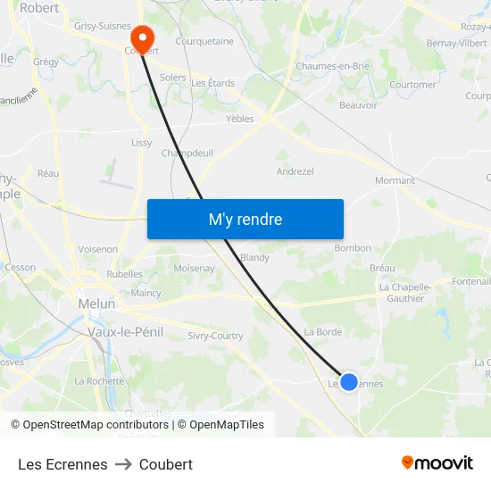 Les Ecrennes to Coubert map