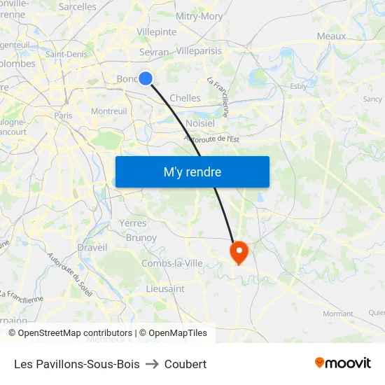 Les Pavillons-Sous-Bois to Coubert map