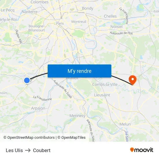Les Ulis to Coubert map