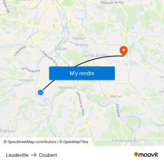 Leudeville to Coubert map