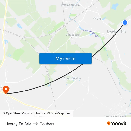 Liverdy-En-Brie to Coubert map