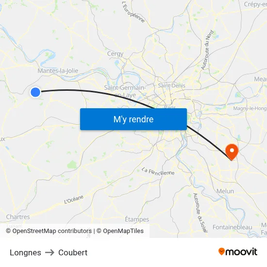 Longnes to Coubert map