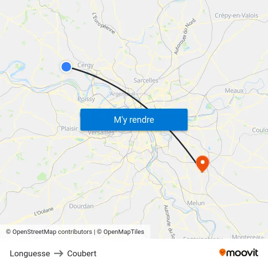 Longuesse to Coubert map