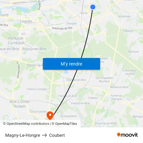 Magny-Le-Hongre to Coubert map