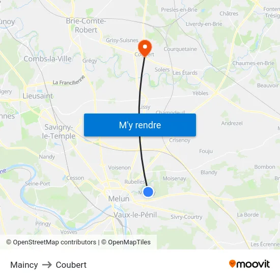 Maincy to Coubert map